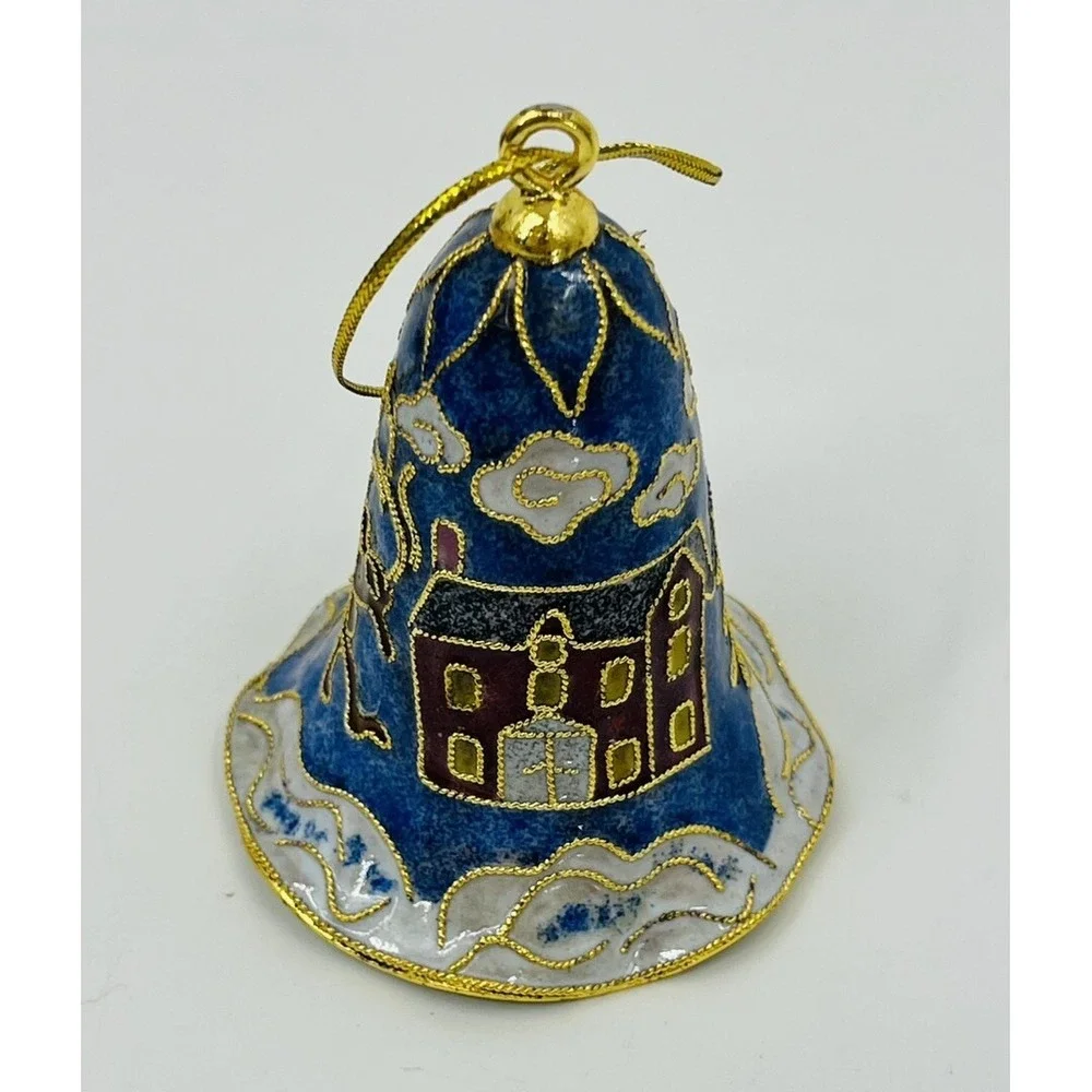 Vintage Cloisonné Enamel Christmas Holiday Bell Decoration Ornament